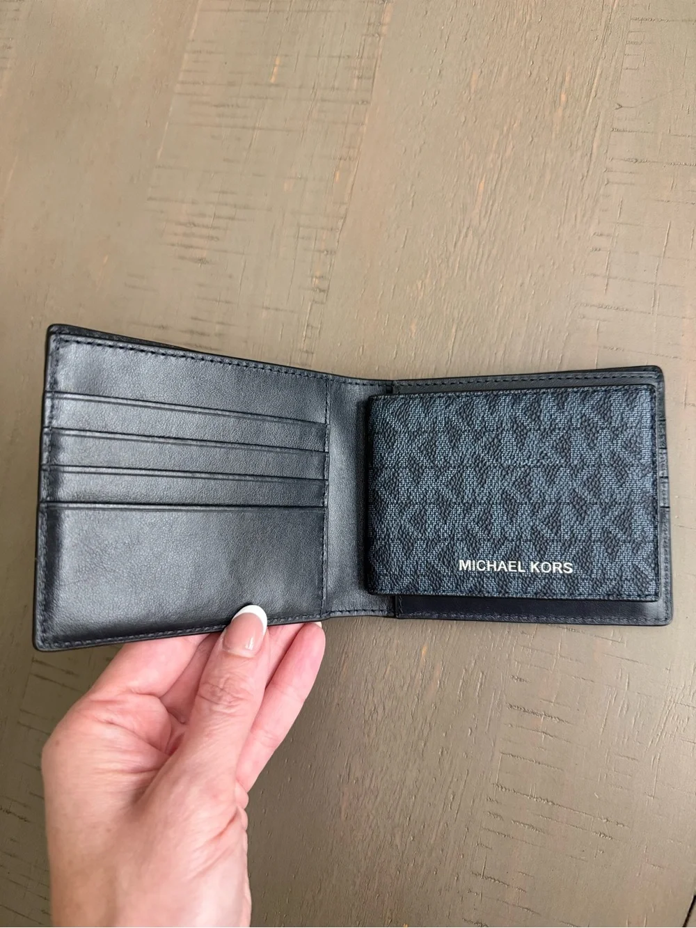 Michael Kors Men’s Dark Navy Signature Logo Bi-Fold Wallet and Card Holder
